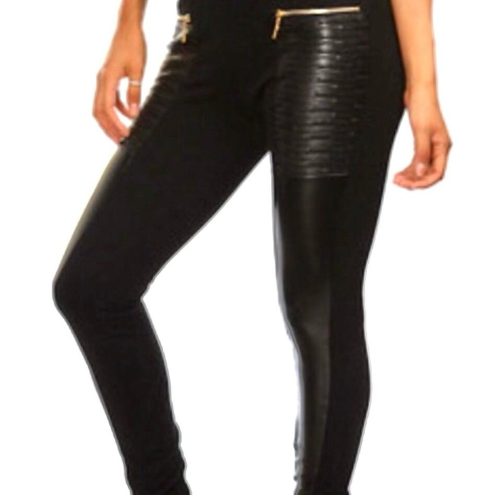 Black Faux Leather Moto Leggings Womens High Waisted Zipper Skinny Pants